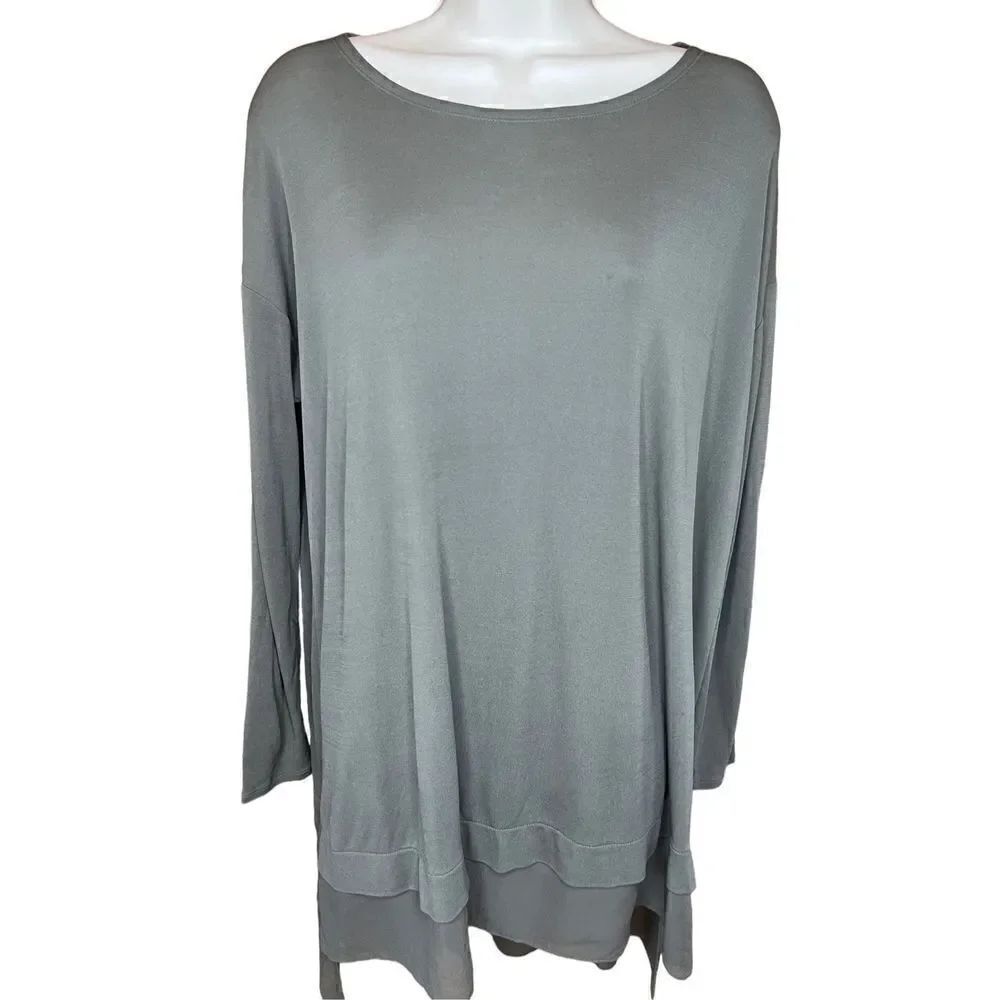 Eileen Fisher Moss Green Long Sleeved Silk Tunic Size Small